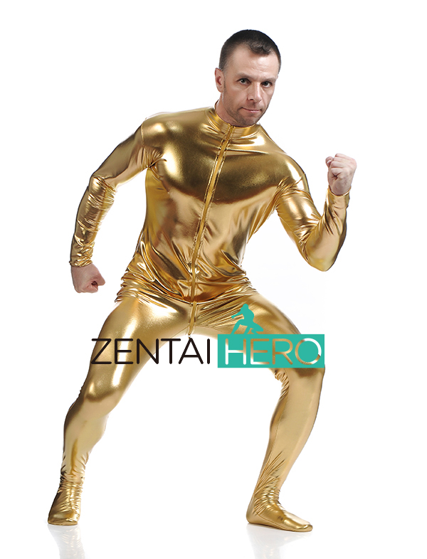 Gold Shiny Metallic Zentai Catsuit Without Hood