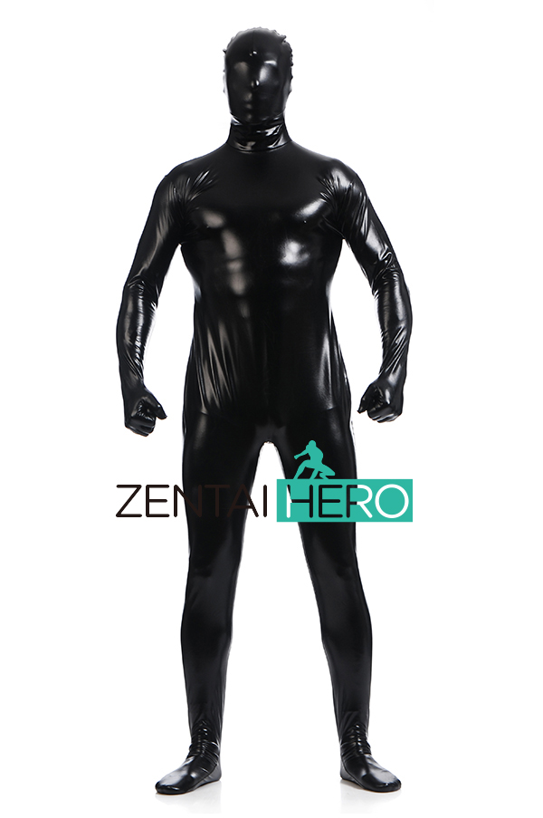 Full Body Black Shiny Zentai Catsuit For Halloween