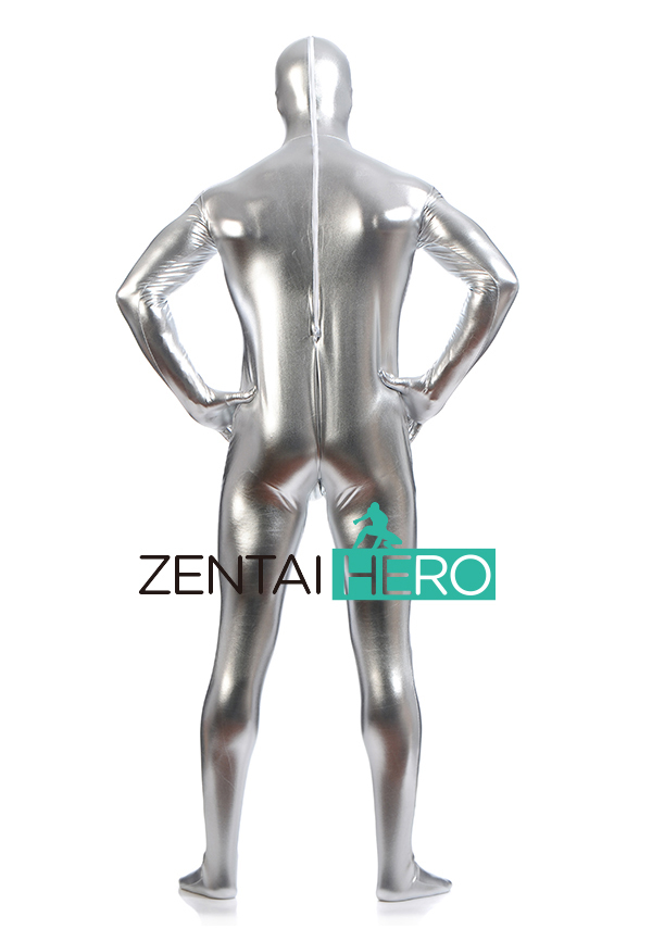Silver New Shiny Metallic Full Body Catsuit For Men