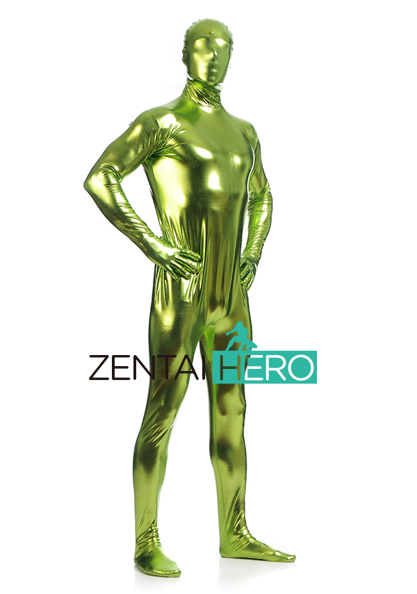 Flesh Green Shiny Metallic Full Body Catsuit