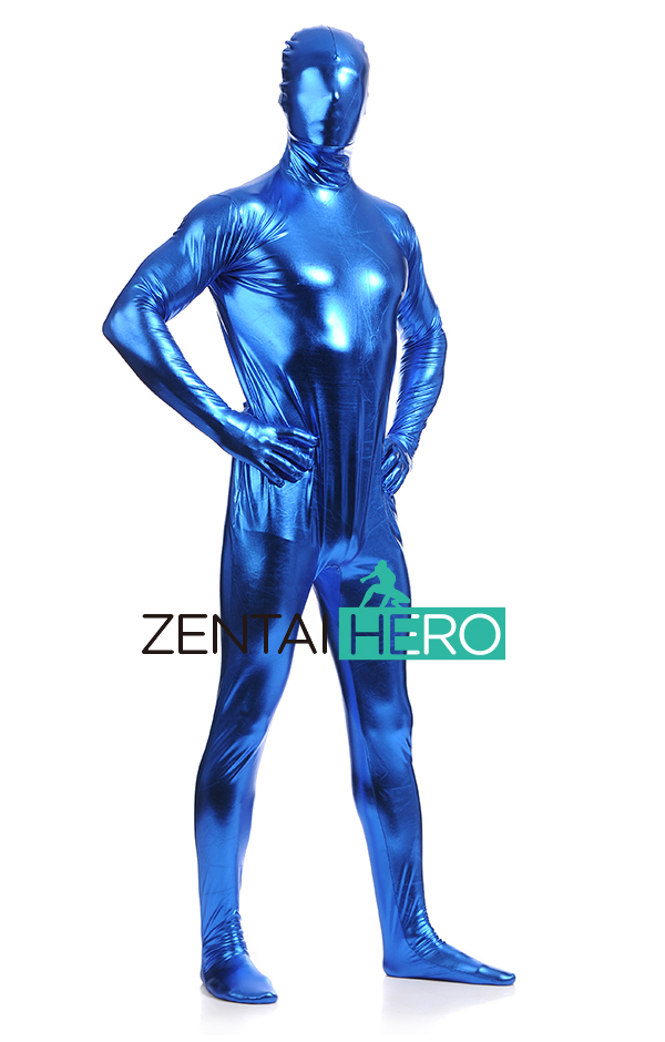 Royal Blue Shiny Men's Zentai Catsuit Back Zipper