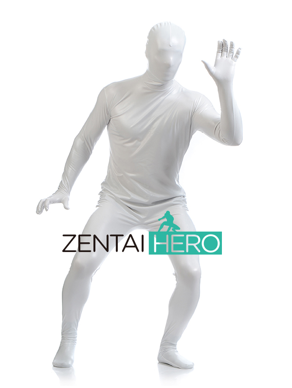 White Full Body Shiny Metallic Zentai Suit