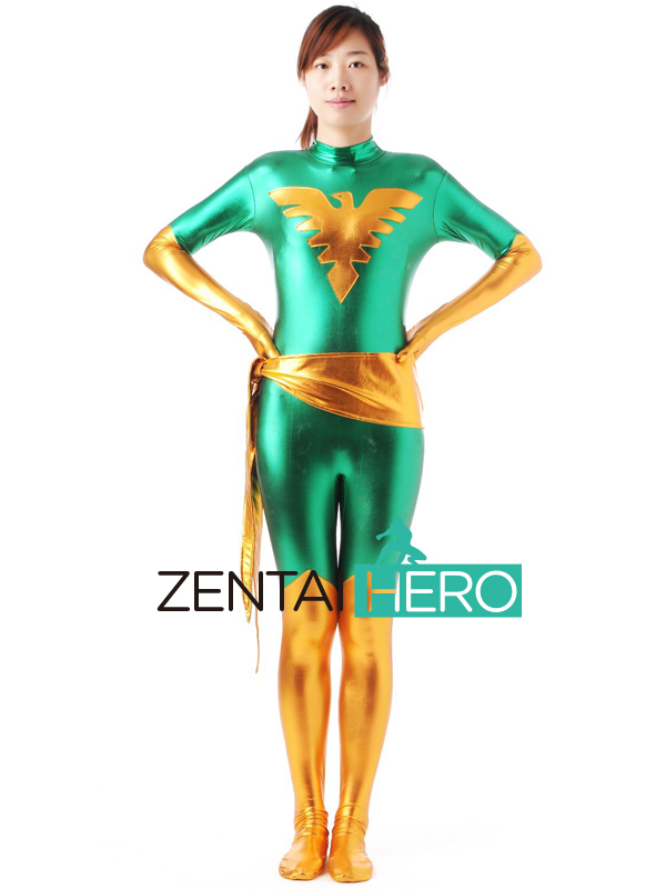 Superhero Phoenix Costume Shiny Metallic Zentai Suit