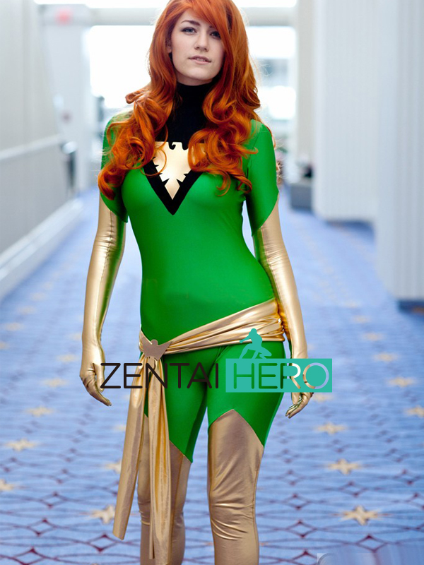 X- Men Jean Grey Costume Green And Gold Superhero Costume