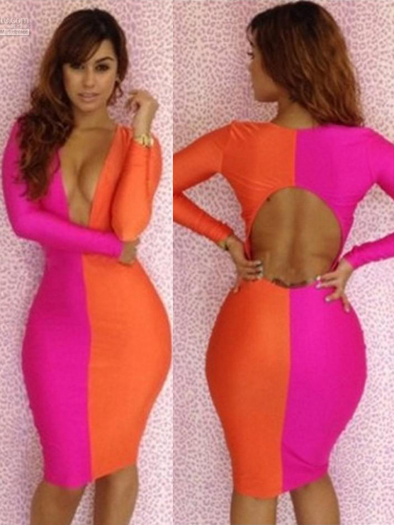 Hot Sexy Women Cocktail Long Sleeve V Neck Body Derss