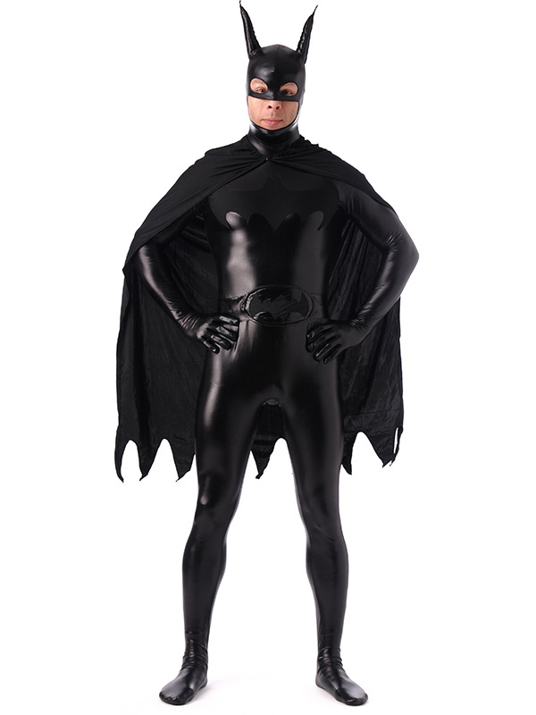 Black Shiny Batman Halloween Costume Male Comic Suit