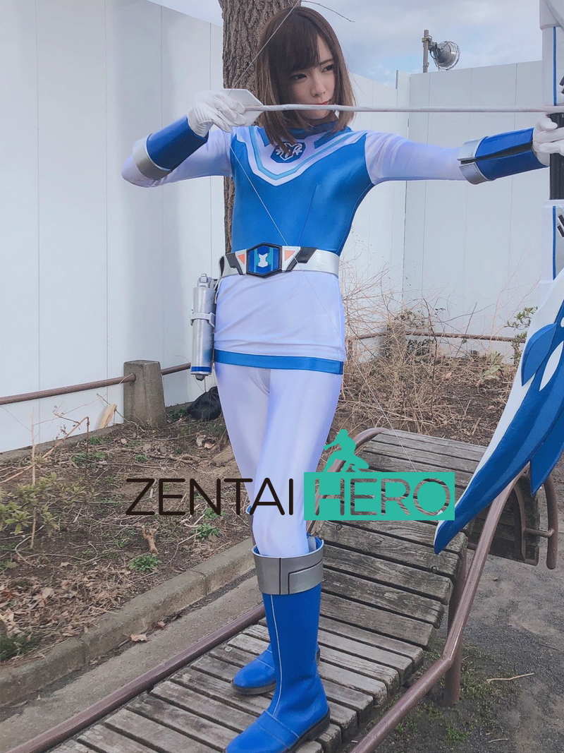 No Helmet! Heroine Blue White Spandex Gigalady Cosplay Costume