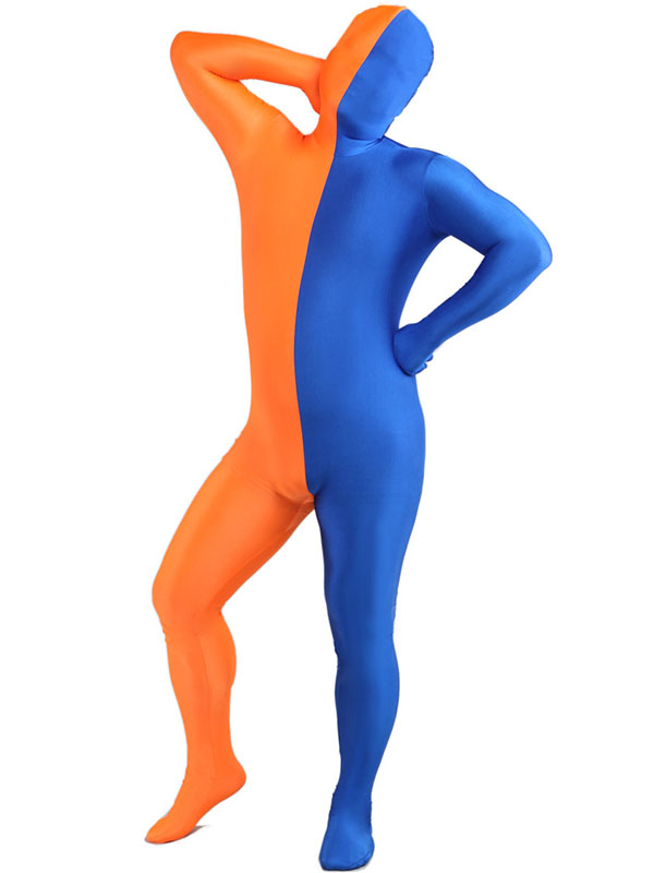 Orange And Royal Blue Split Zentai Bodysuit