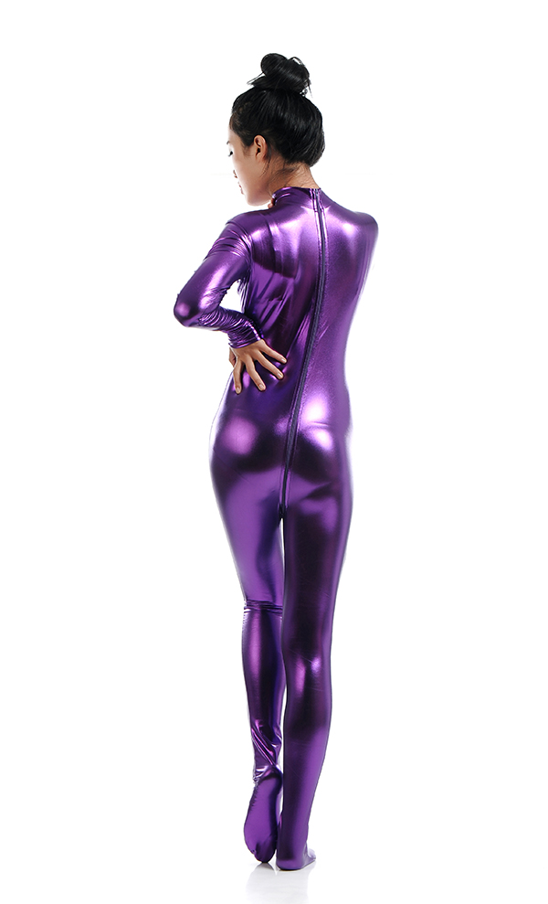 Purple Shiny Metallic Fashion Tight Catsuit