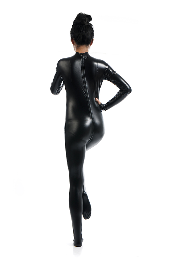 Black Shiny Metallic Zentai Catsuit Woman