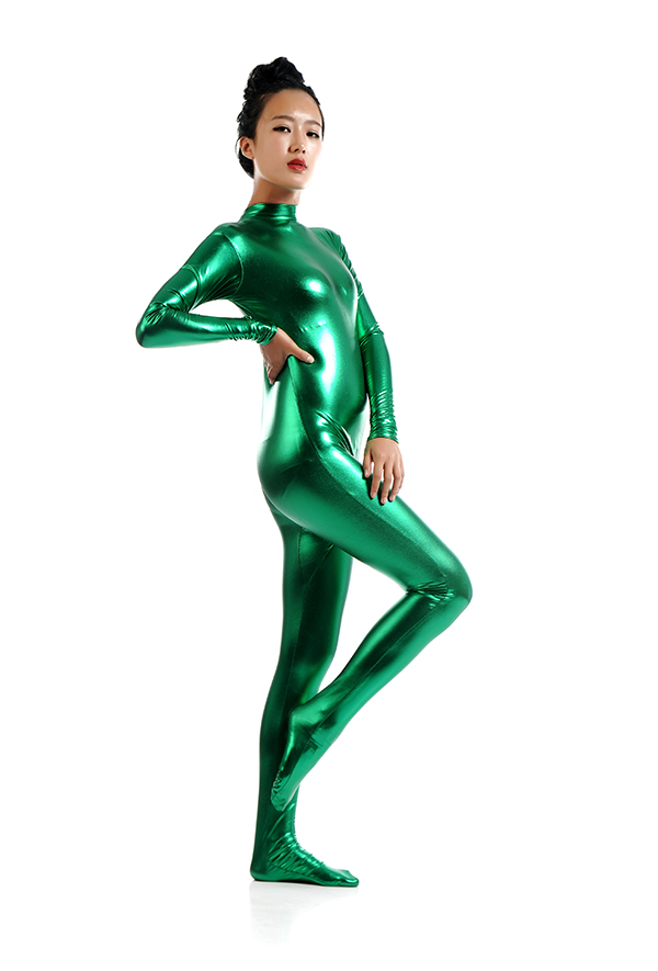 Shiny Green Tight Zentai Catsuit Girl