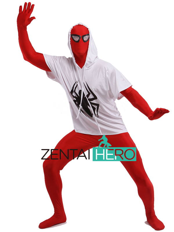 Red And White Spiderman Lycra Super Hero Costume
