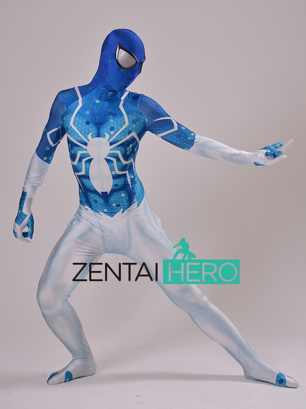 Newest Blue&White Printing Spiderman Costumes