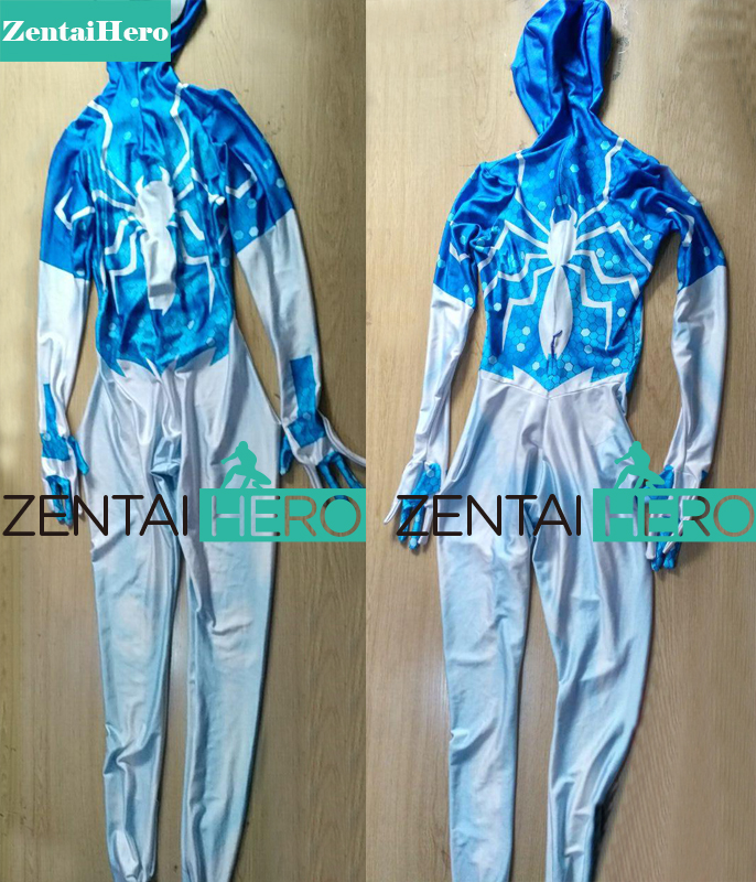 Newest Blue&White Printing Spiderman Costumes