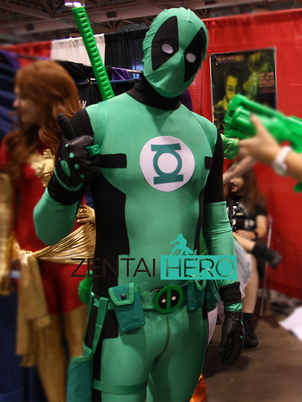 Green Lantern Deadpool Cosplay Costume Spandex Halloween Suit
