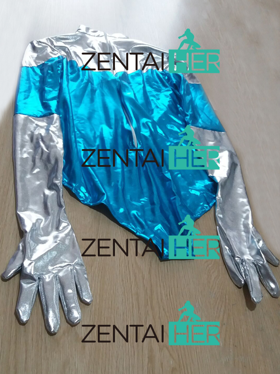 Sexy Women Silver and Blue Shiny Zentai Leotard