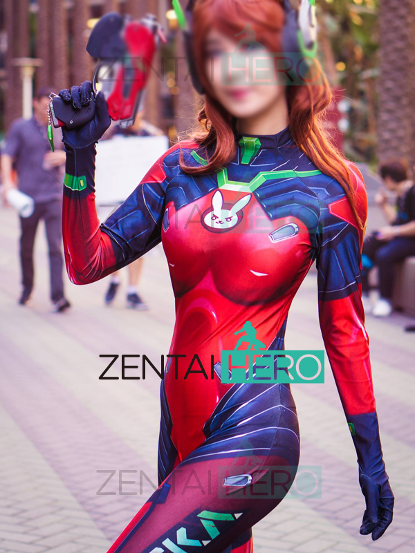 3D Printting Red Fiery D.Va Skin Costume Zentai Bodysuit