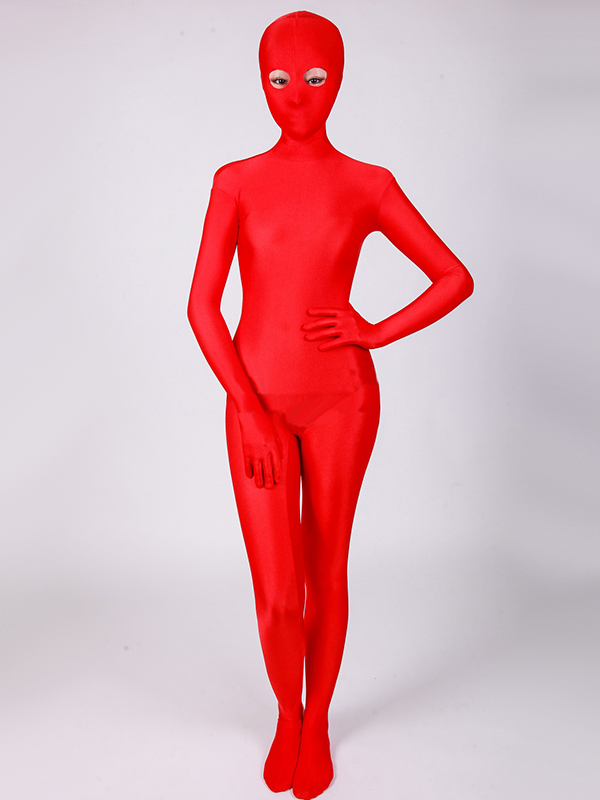 Sexy Women Red Smooth Full Body Lycra Second Skin Tight Bodysuit