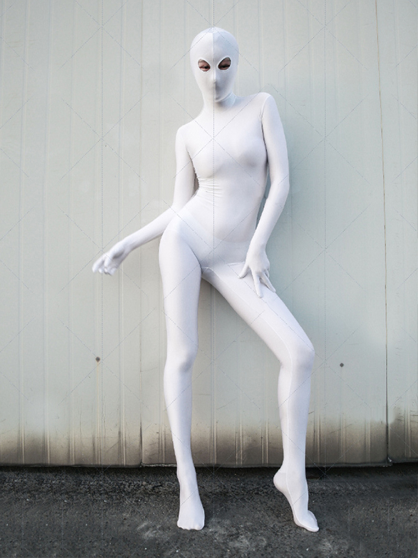 Girl White Smooth Full Body Lycra Bodysuit Open Eyes