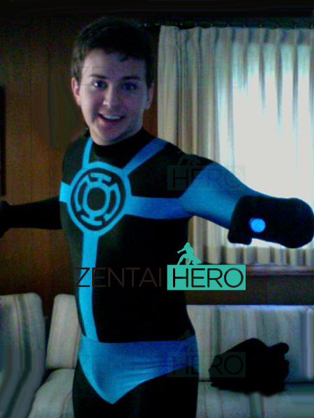 Male Blue and Black Spandex Blue Lantern Cosplay Costume