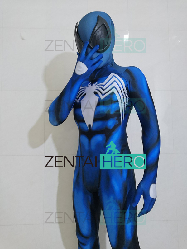 3D Printed Venom Spiderman Costume Blue Spidey Bodysuit