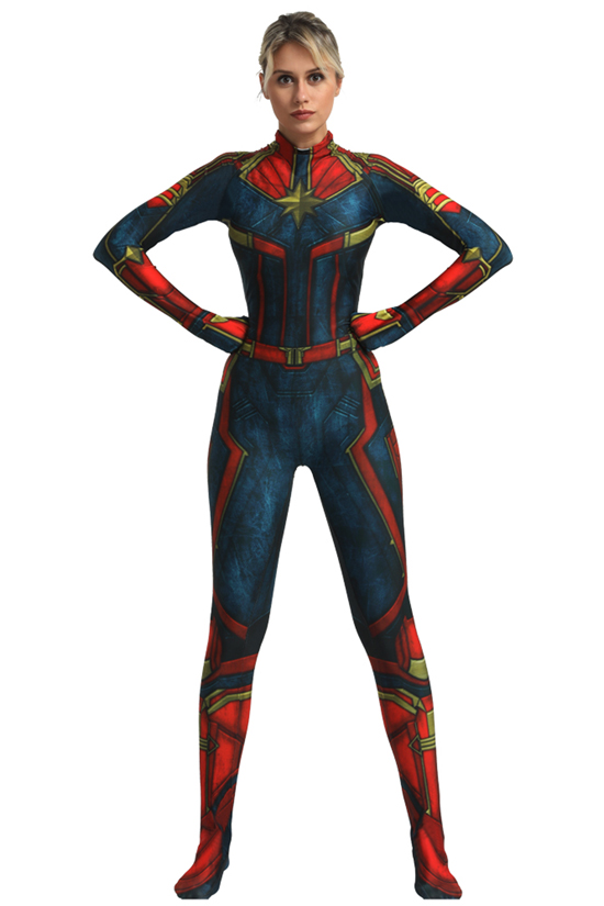 Printed Captain Marvel Carol Danvers Halloween Cosplay Costume