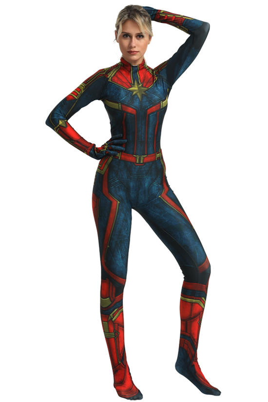 Printed Captain Marvel Carol Danvers Halloween Cosplay Costume