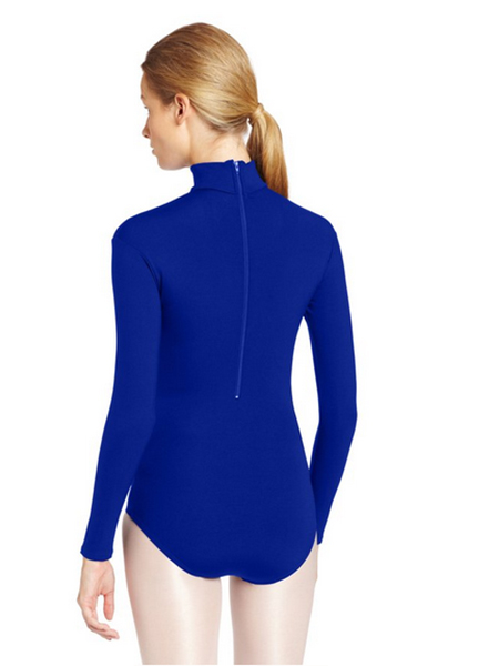 Blue High Neck Spandex Leotard Gym Tights Bodysuit