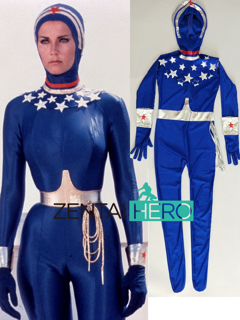 Lynda Carte Wonder Woman Cosplay Costume Open Face Blue