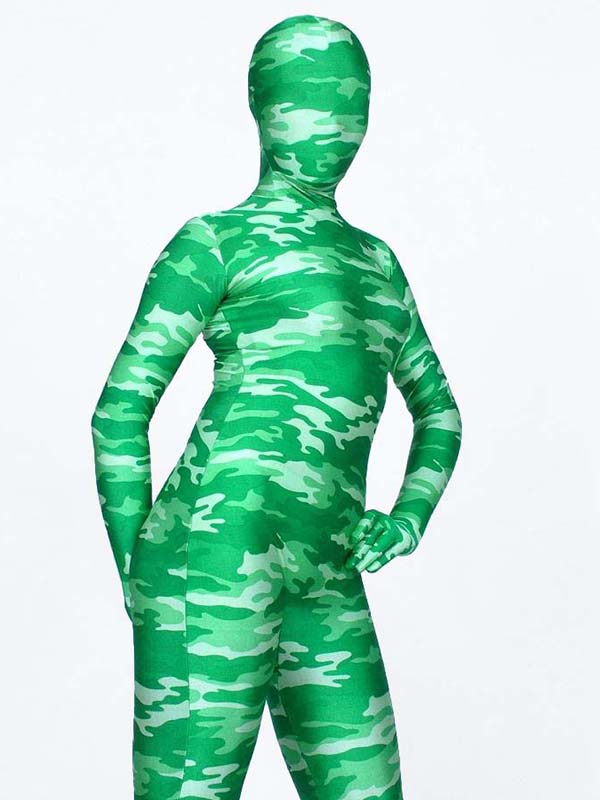 Green Color Camouflage Zentai Halloween Costume