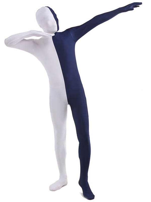 White And Navy Blue Split Zentai Full Bodysuit