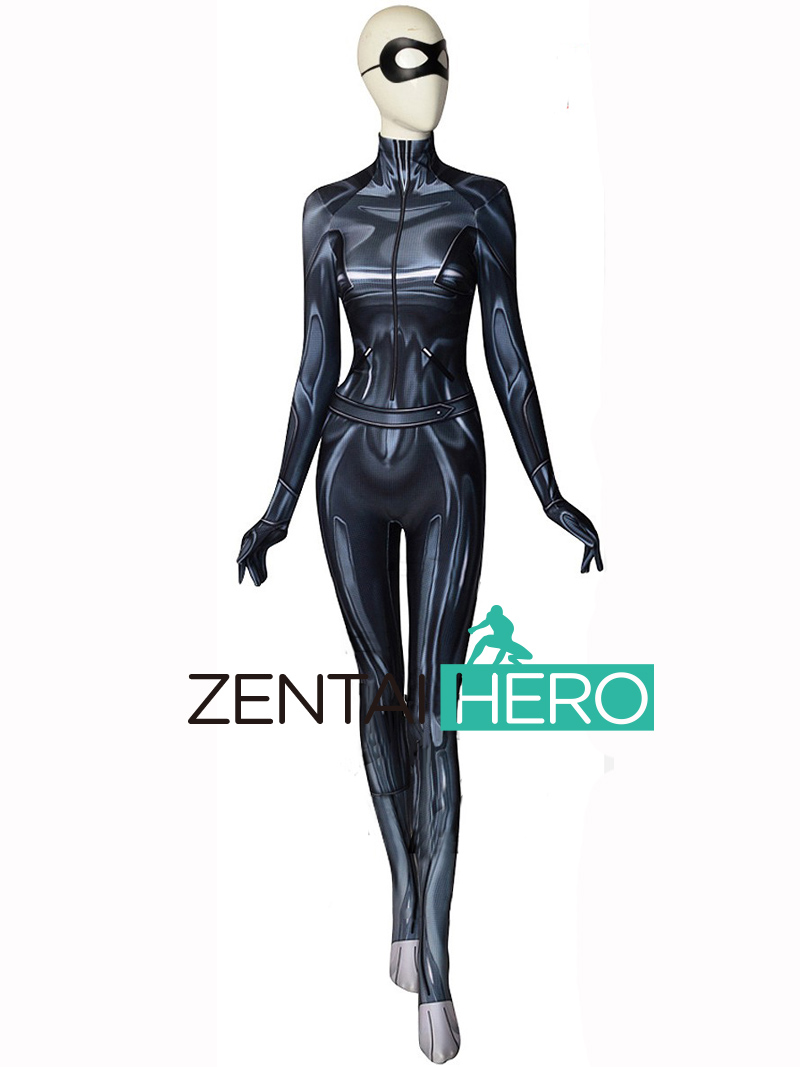 Printed Superhero Chat Noir Cosplay Costume For Lady