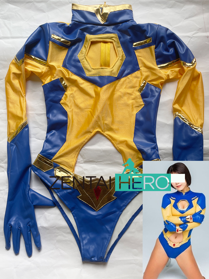 Blue PU Leather Spandex Solar Warrior Lady Cosplay Costume