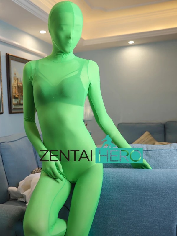 Sexy Girl Green Smooth Fullbody Lycra Second Skin Tight Bodysuit