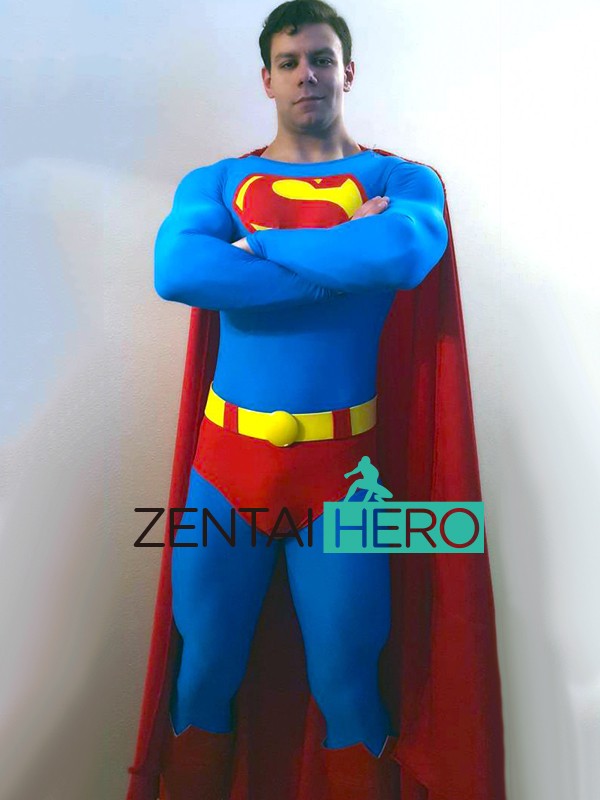 Strong Male Superman Cosplay Superhero Costume with Cape