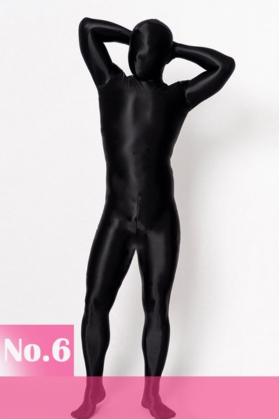 Sexy Satin Spandex Zentai Suit Black Shiny Lycra Bodysuit