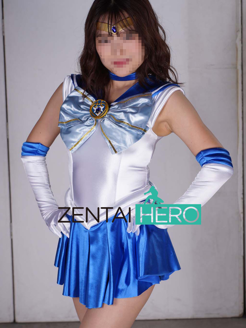 Sexy Heroine Moon Sailor Blue White Shiny Satin Cosplay Costume