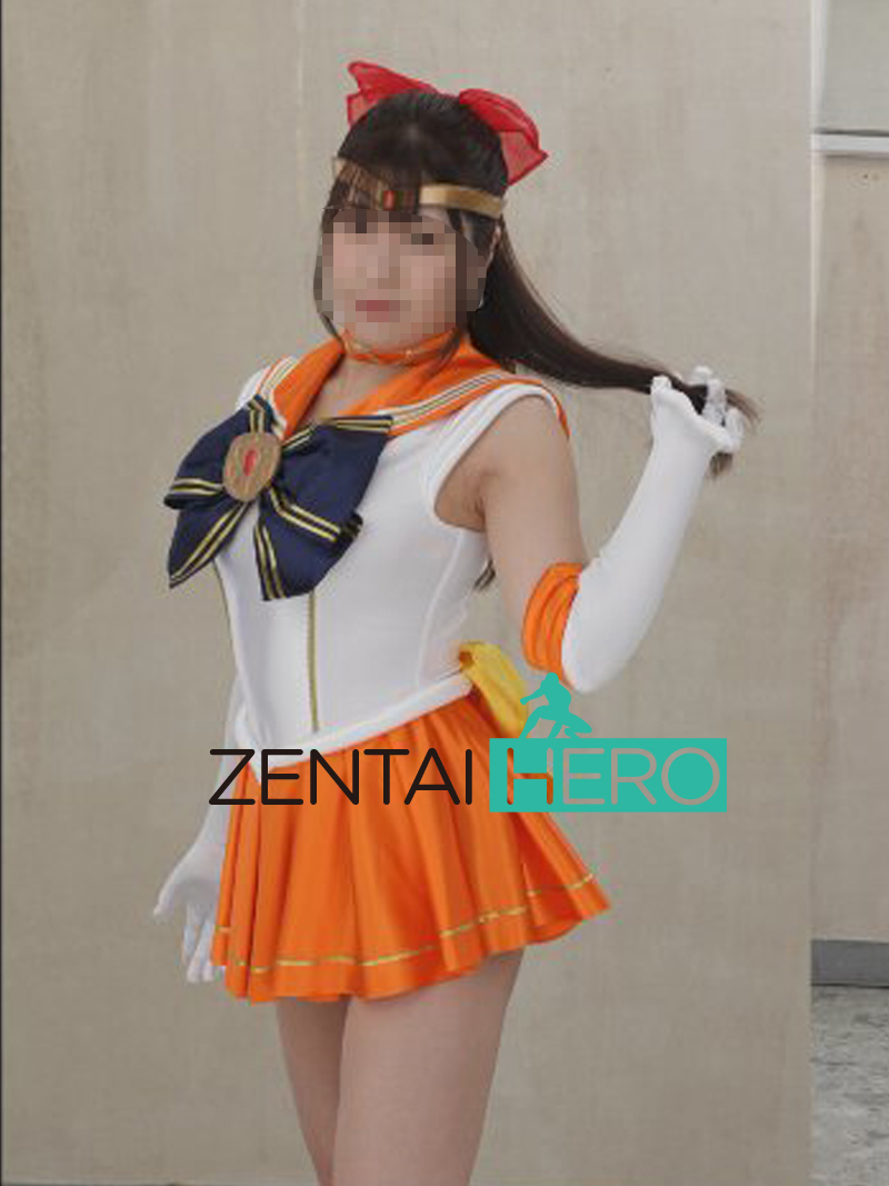 Sexy Heroine Moon Sailor Orange White Shiny Satin Cosplay Suits