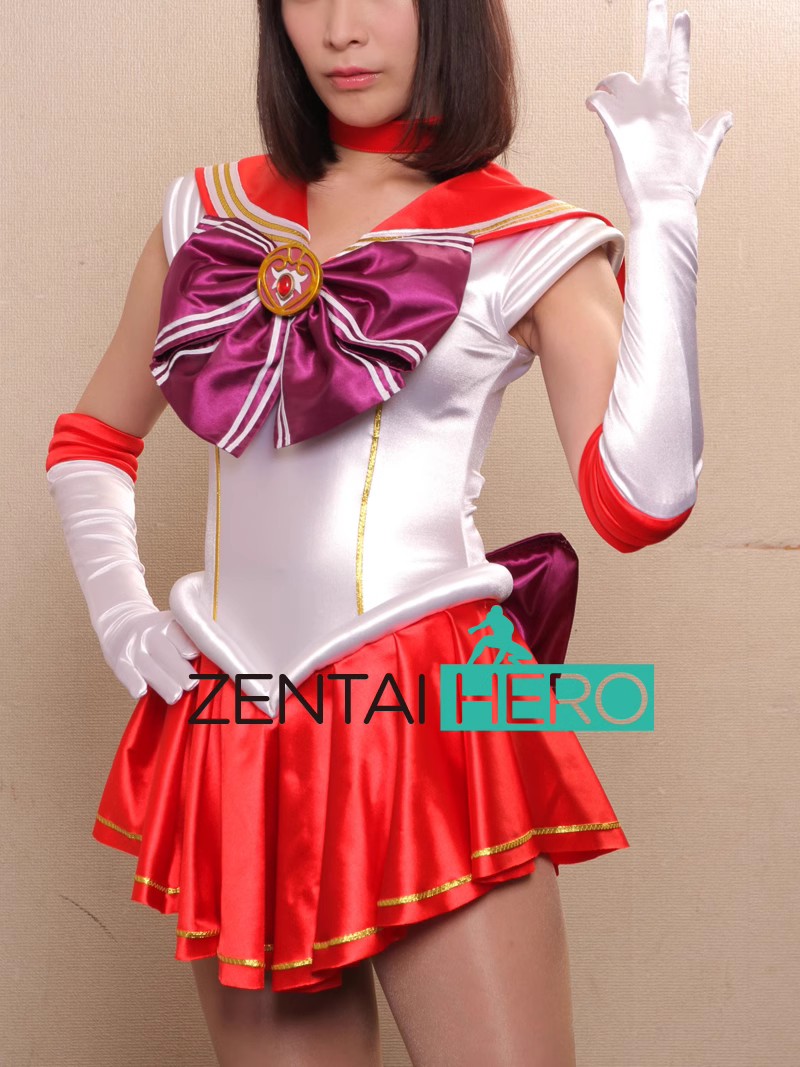 New Heroine Moon Sailor Red/White Shiny Satin Cosplay Costume