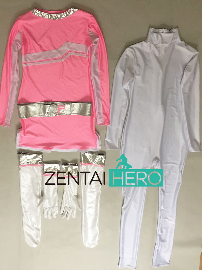 Sexy Heroine White/Pink Rangers Cosplay Costume two pieces