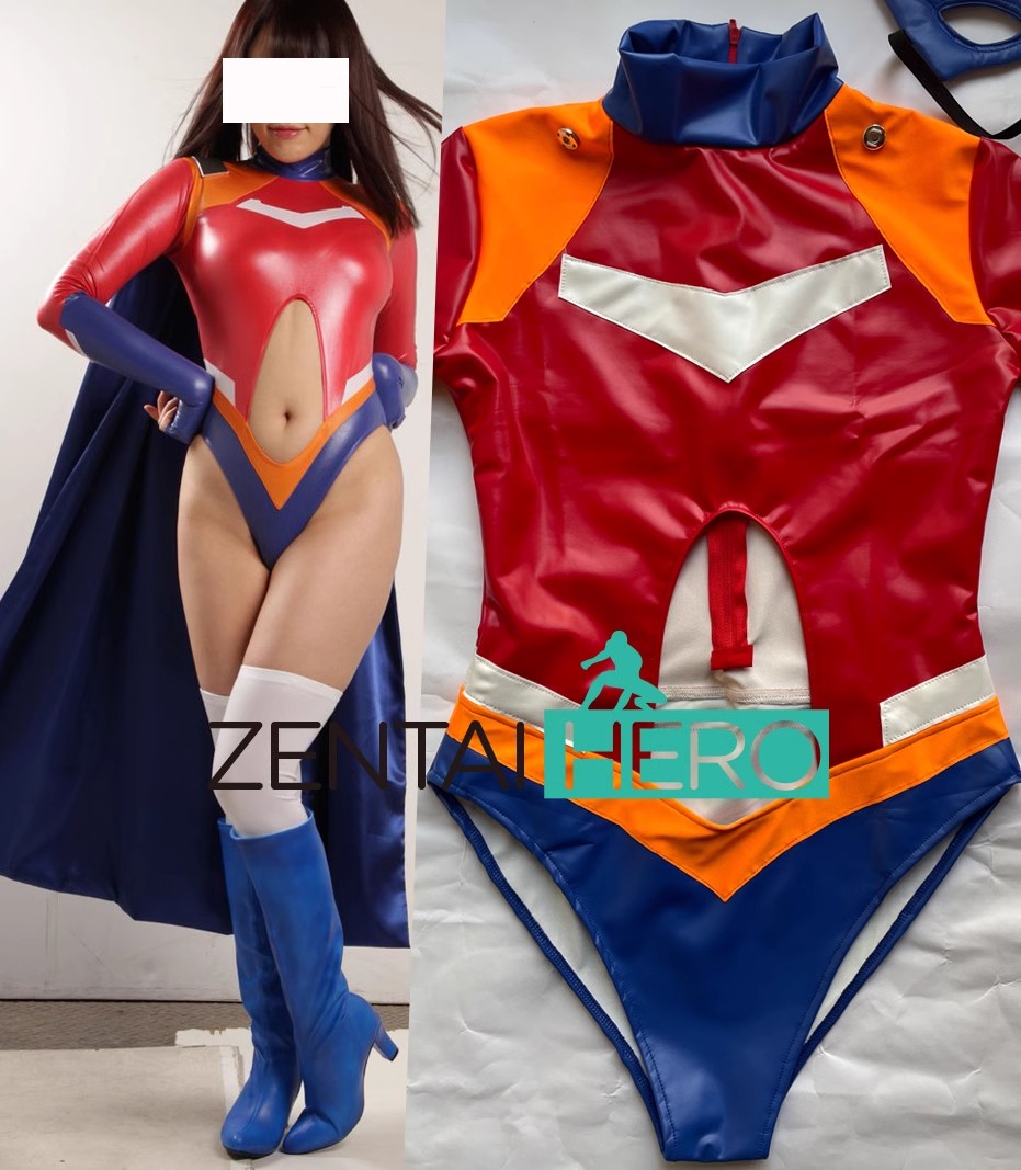 Super Heroine PU Leather Sexy Gilr Zentai Leotard Suit