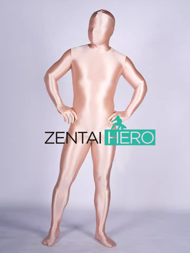 Sexy Satin Zentai Suit Champagne Shiny Spandex Bodysuits
