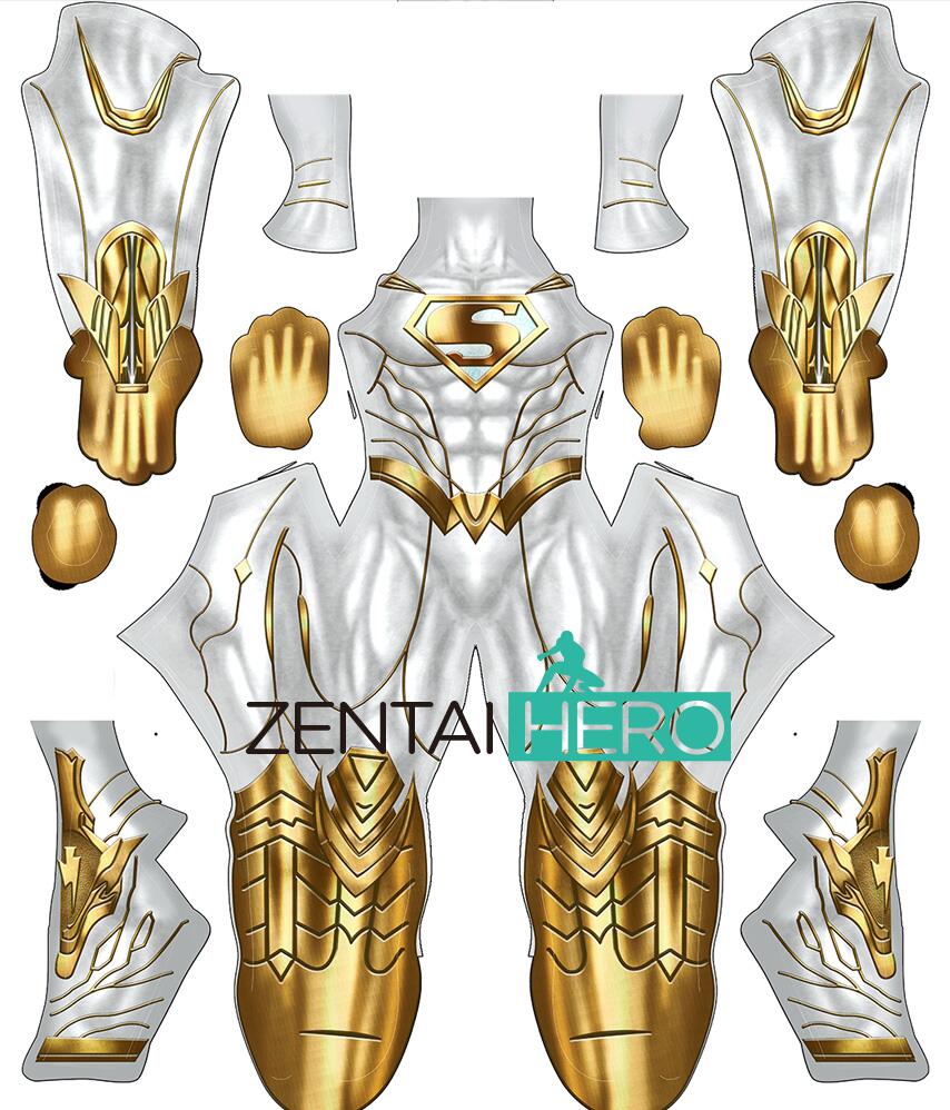 White/Gold Printing Super Hero Man Cosplay Costume