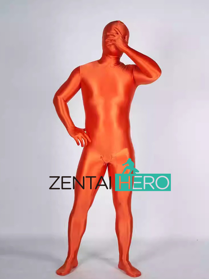 Sexy Shiny Satin Spandex Zentai Suit Orange Cosplay Bodysuits