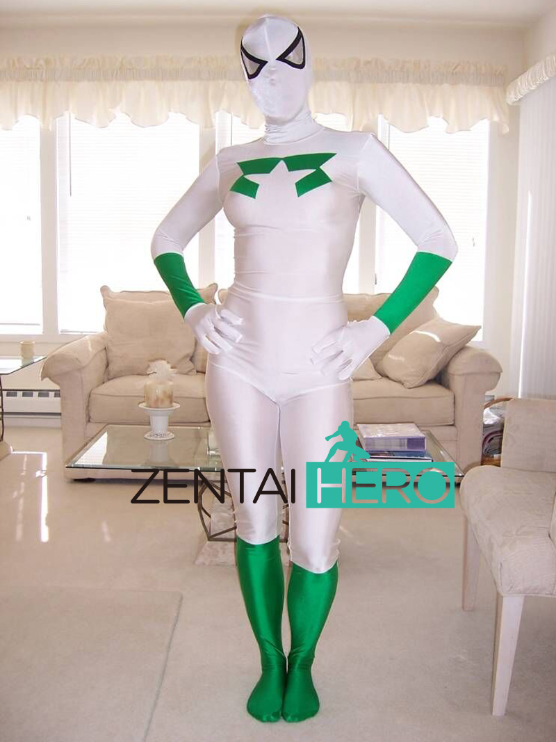 Sexy Spandex White/Green Cosplay Zentai Suits