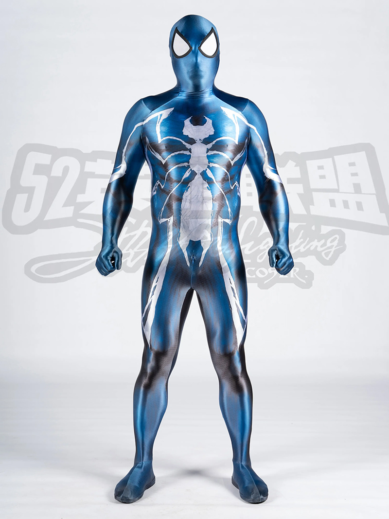 Shiny Satin Printed Blue Venom Spider Cosplay Costume