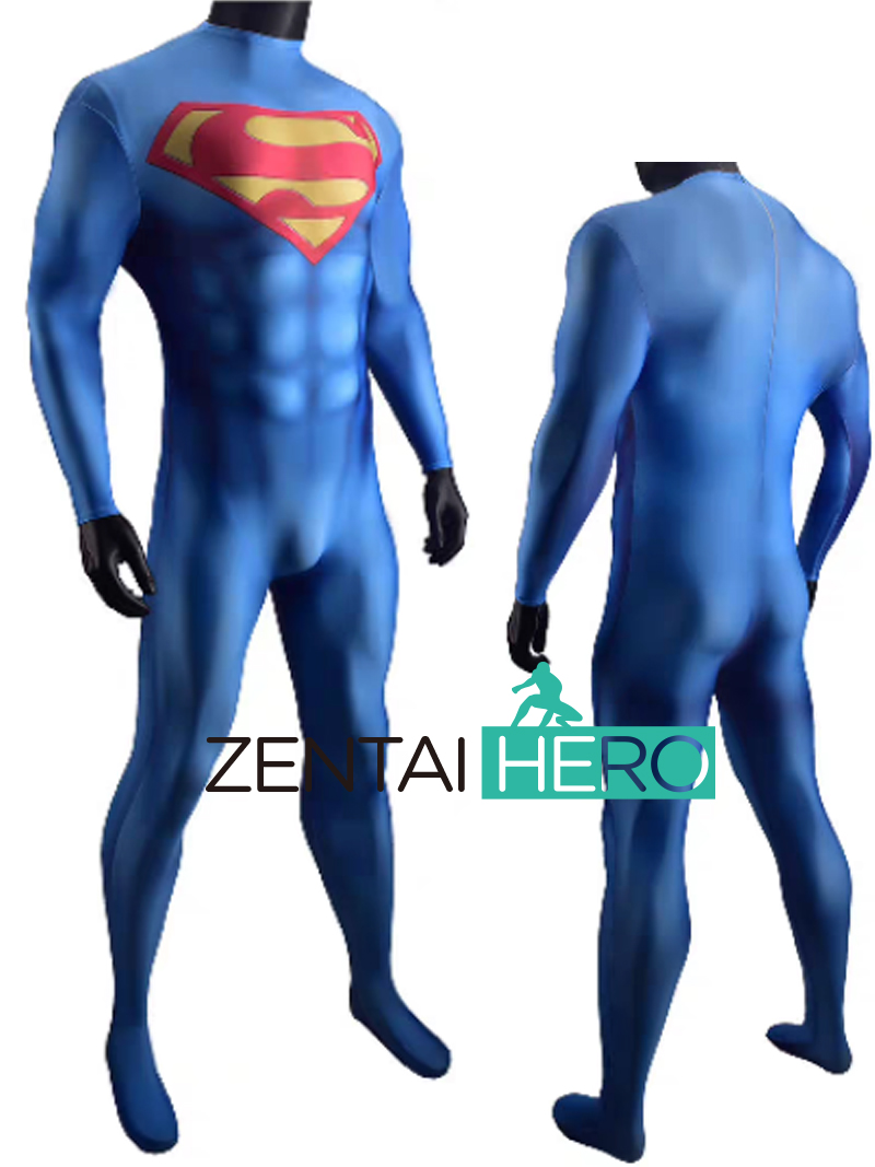 Spandex Male Blue Superman Halloween Cosplay Costume No Cape