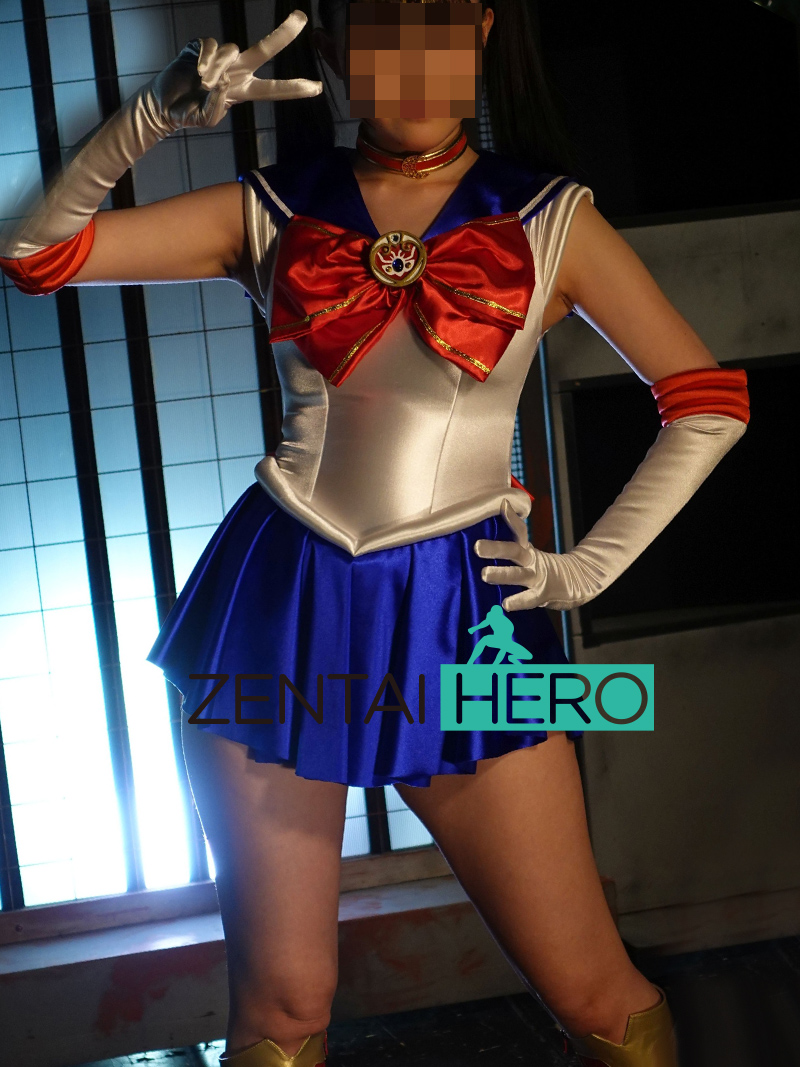 Sexy Girl Moon Sailor White/Royal Blue Shiny Satin Cosplay Suit