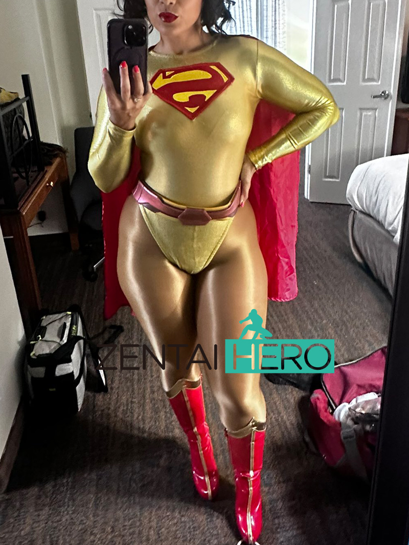 Super Sexy Heroine Shiny Gold Supergirl Cosplay Leotard