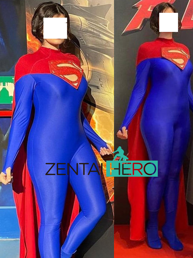 Spandex Royal Blue Supergirl Cosplay Costume with Cape